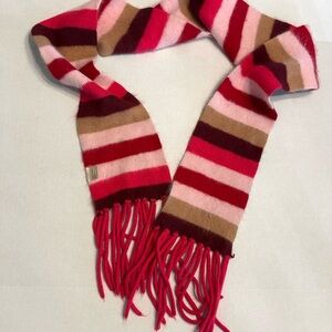 Angora Rabbit Hair Multicolor Striped Scarf with Fringe